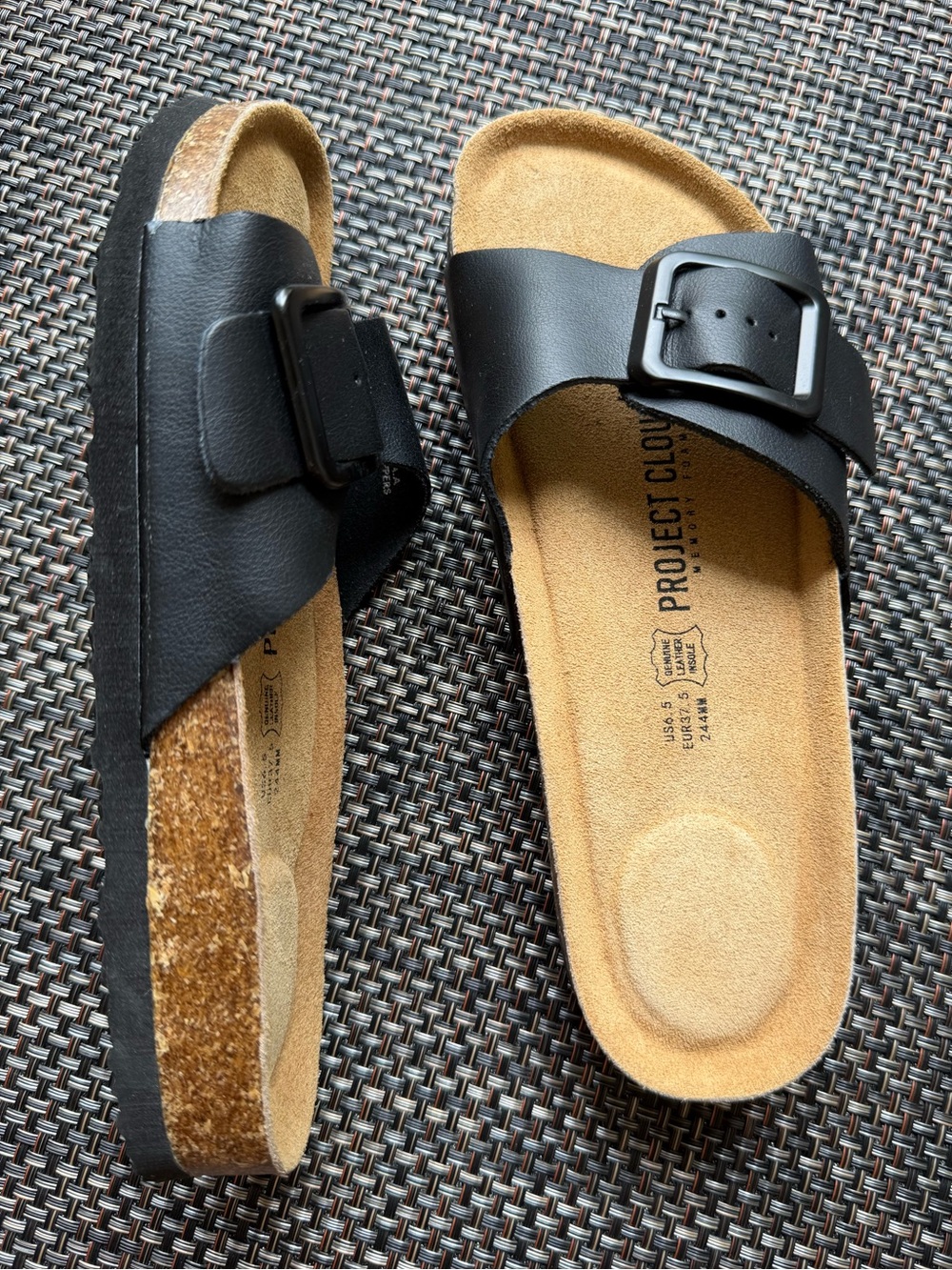 Project Cload Black Single-Buckle Cork Footbed Slide Sandals